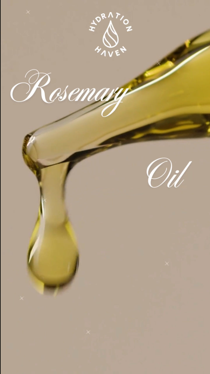 Close up of Rosemary hair oil in dropper. Stimulating, nourishing and soothing.